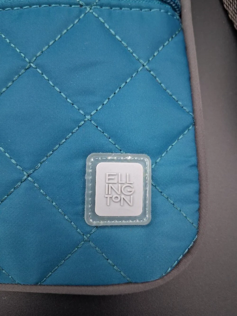 Ellington Teal Quilted Crossbody Bag with Two Front Zip Pockets. Casual style.